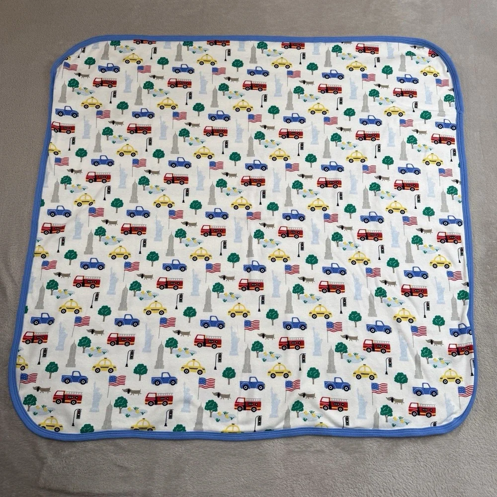 Starting Out Baby Blanket Blue Stripes Reversible Fire Truck NY America Flag